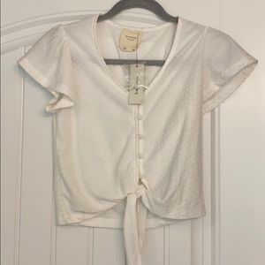 NWT- White Button-Up Crop Top
